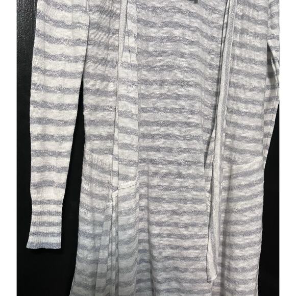 NWT Lovestitch Women's Open Front Striped Cardigan Sweater Size M Gray White - Picture 2 of 5